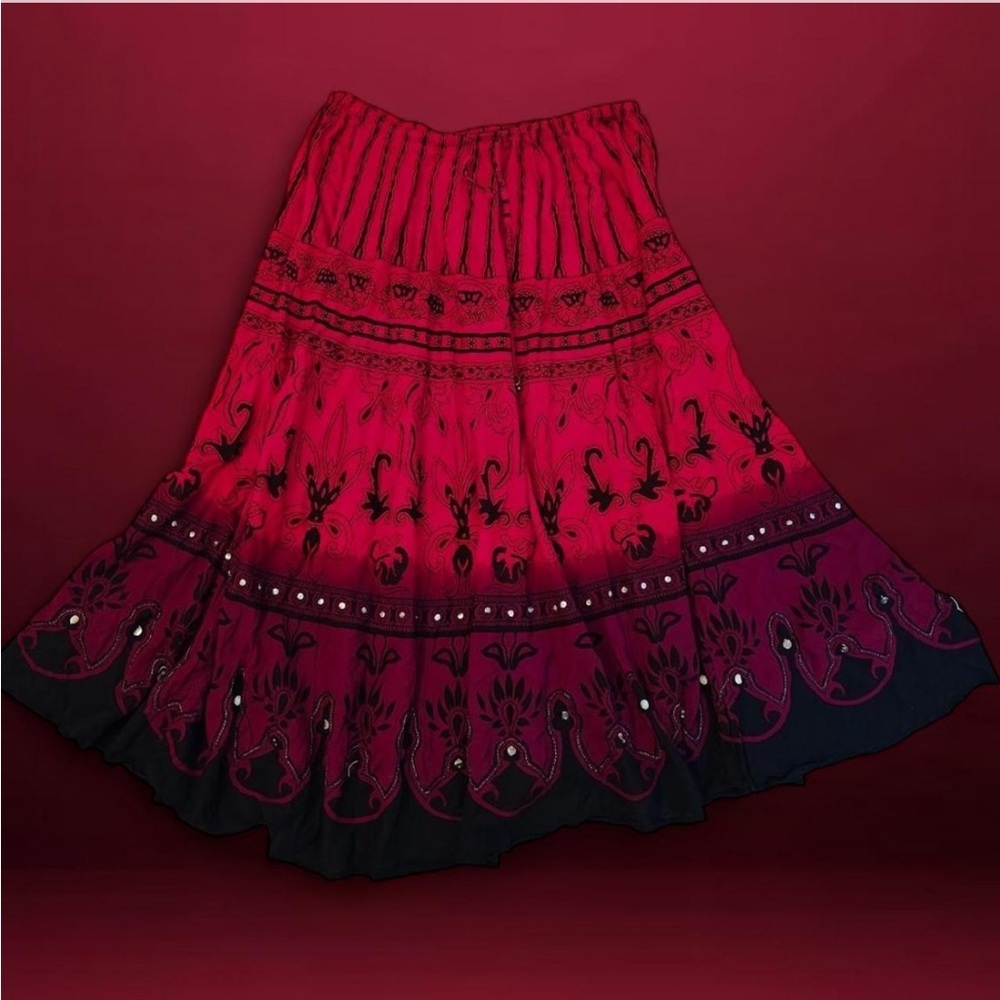 White Stag Red and Black Maxi Skirt